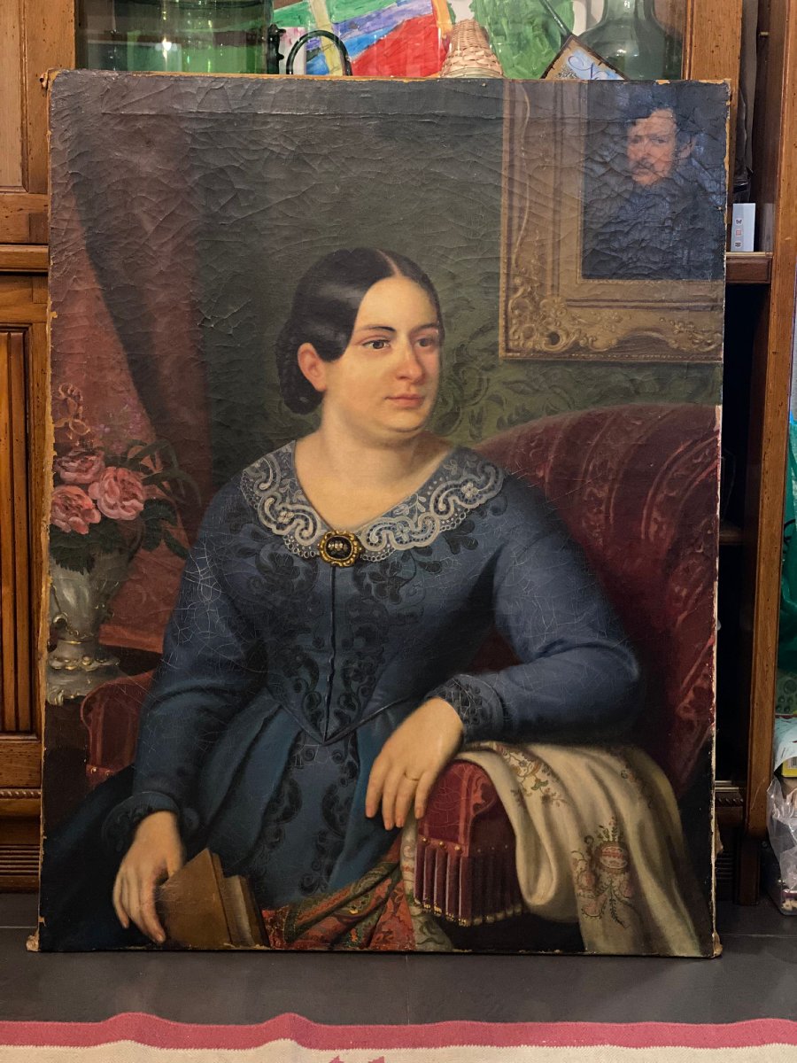 Oil Painting On Canvas, Portrait Of A Noblewoman  Biedermaier-photo-4