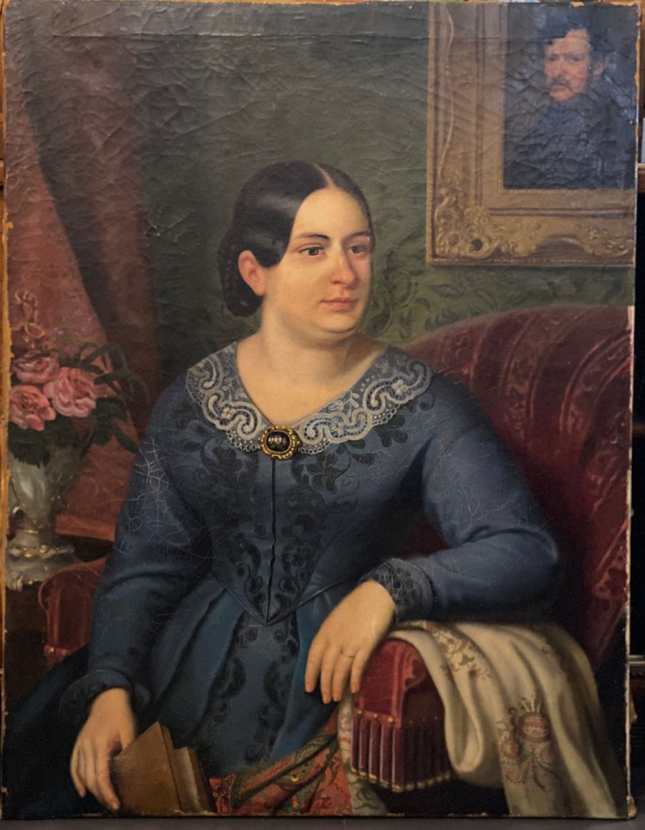 Oil Painting On Canvas, Portrait Of A Noblewoman  Biedermaier-photo-7