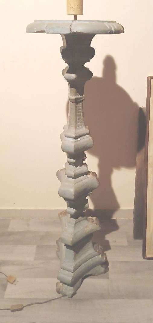 Grand Bougeoir En Bois Argent Lampadaire électrifié XVIIIème Siècle-photo-4