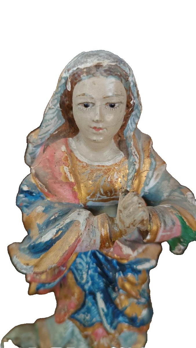 Antique Small Wooden Sculpture, Immaculate Madonna, South America, 19th Century-photo-4
