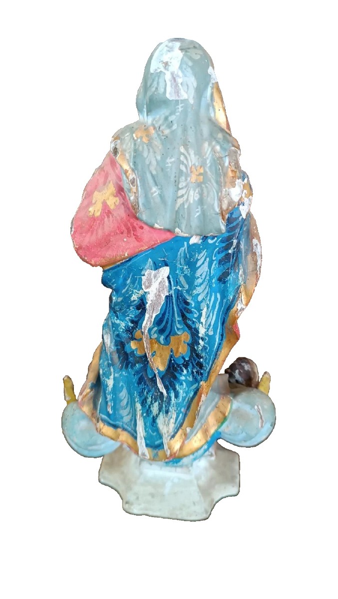Antique Small Wooden Sculpture, Immaculate Madonna, South America, 19th Century-photo-3