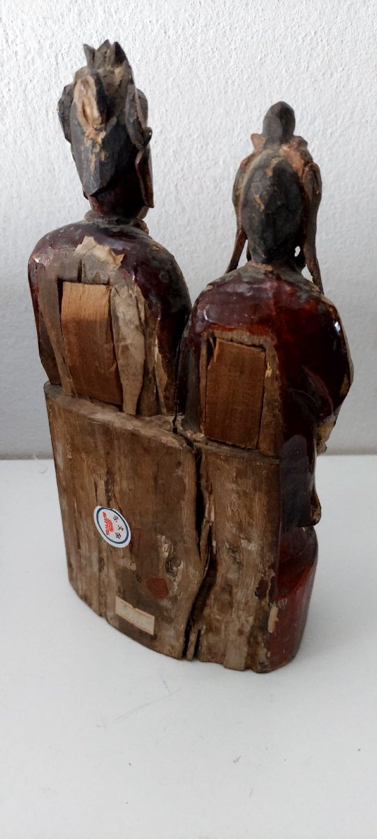 Guanyin And Arath, An Ancient Carved Wooden Sculpture, Qing Dynasty China. -photo-1