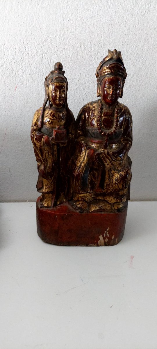 Guanyin And Arath, An Ancient Carved Wooden Sculpture, Qing Dynasty China. -photo-6