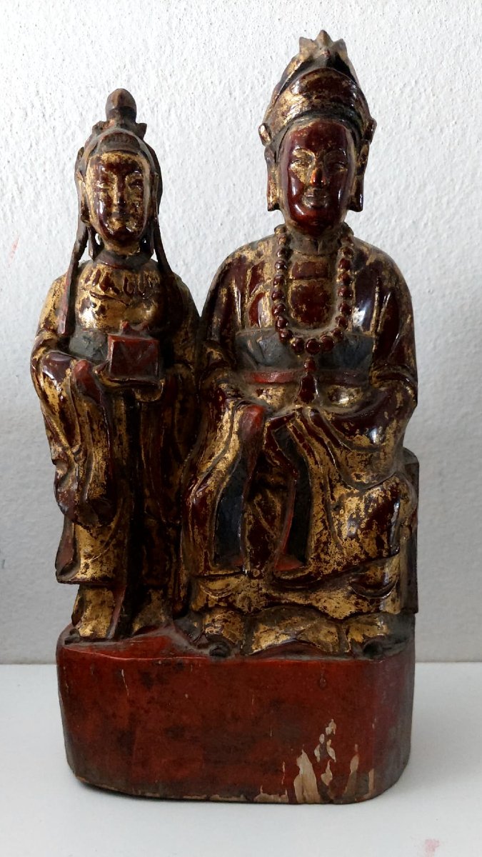 Guanyin And Arath, An Ancient Carved Wooden Sculpture, Qing Dynasty China. -photo-7