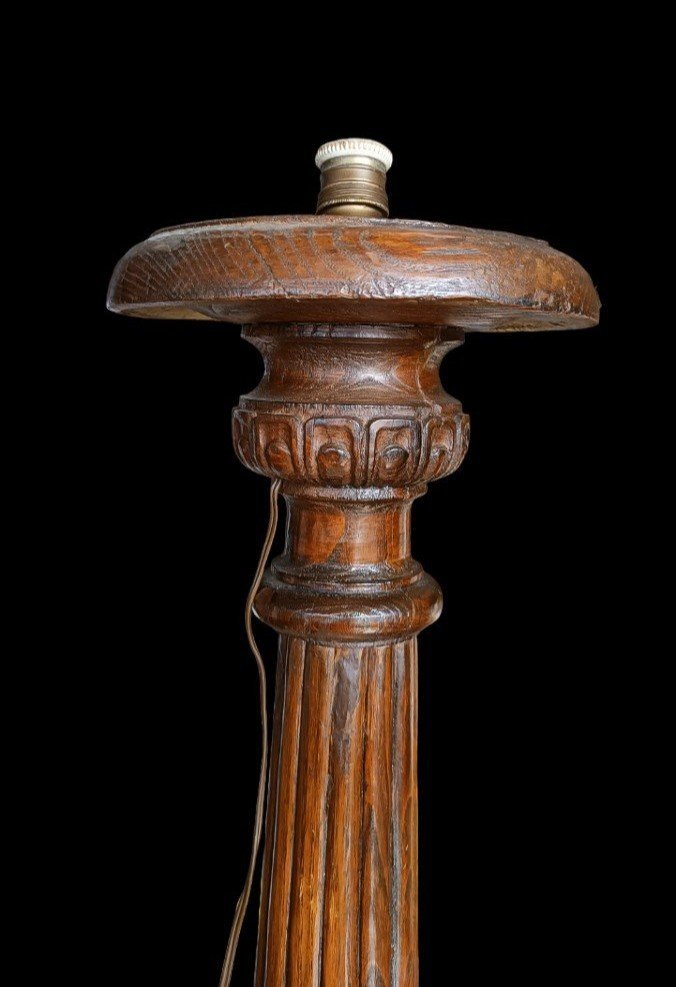 Very Large Louis XIV Oak Candlestick-lamp, End 17th Century-photo-4