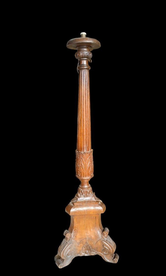 Very Large Louis XIV Oak Candlestick-lamp, End 17th Century-photo-3