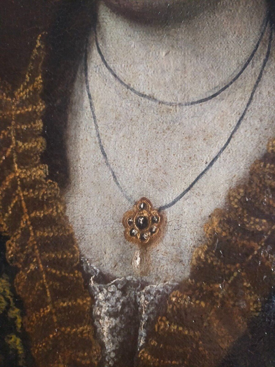 Ancient Portrait Painting Of A Noblewoman From The European School-photo-3