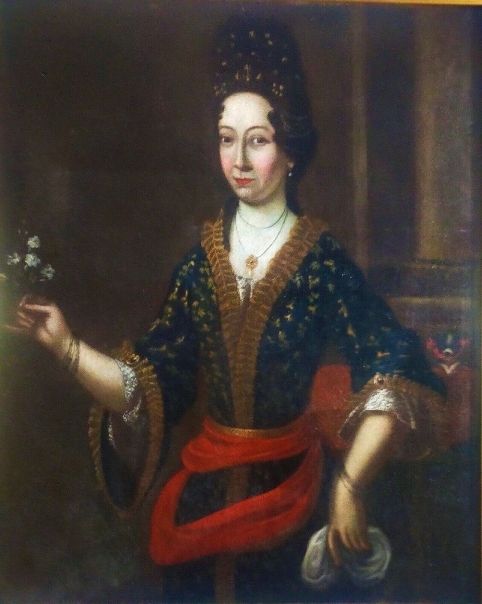 Ancient Portrait Painting Of A Noblewoman From The European School-photo-8
