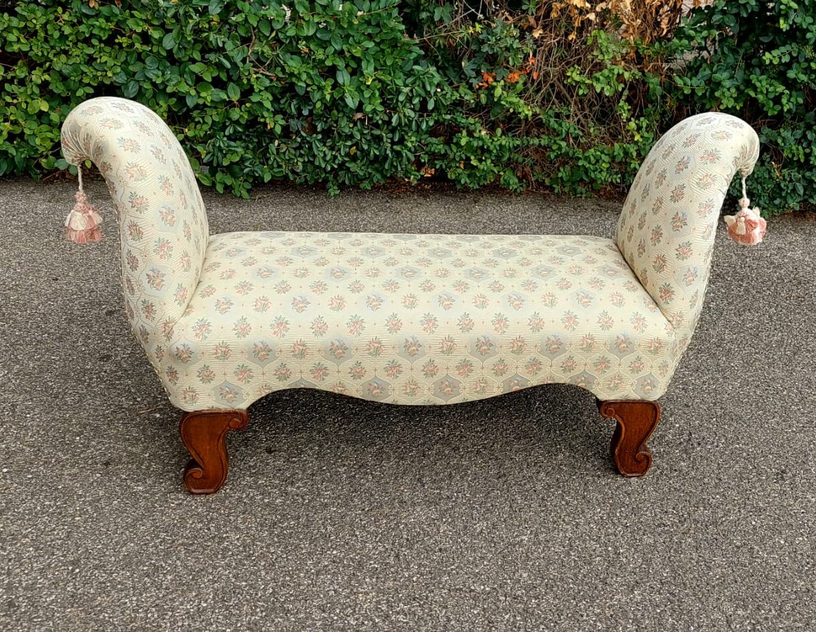 Bedside Bench In Worked And Shaped Wood Padded With Elegant Fabric, -photo-3