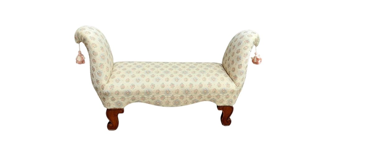 Bedside Bench In Worked And Shaped Wood Padded With Elegant Fabric, -photo-6