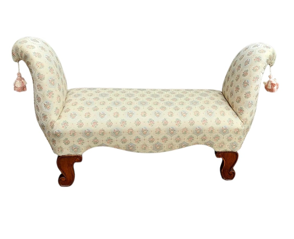 Bedside Bench In Worked And Shaped Wood Padded With Elegant Fabric, 