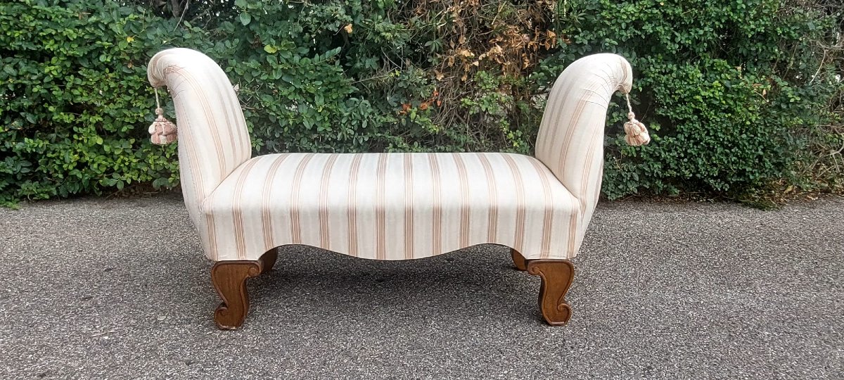  Bedside Bench In Worked And Shaped Wood Padded With Elegant Fabric, Perfect-photo-3