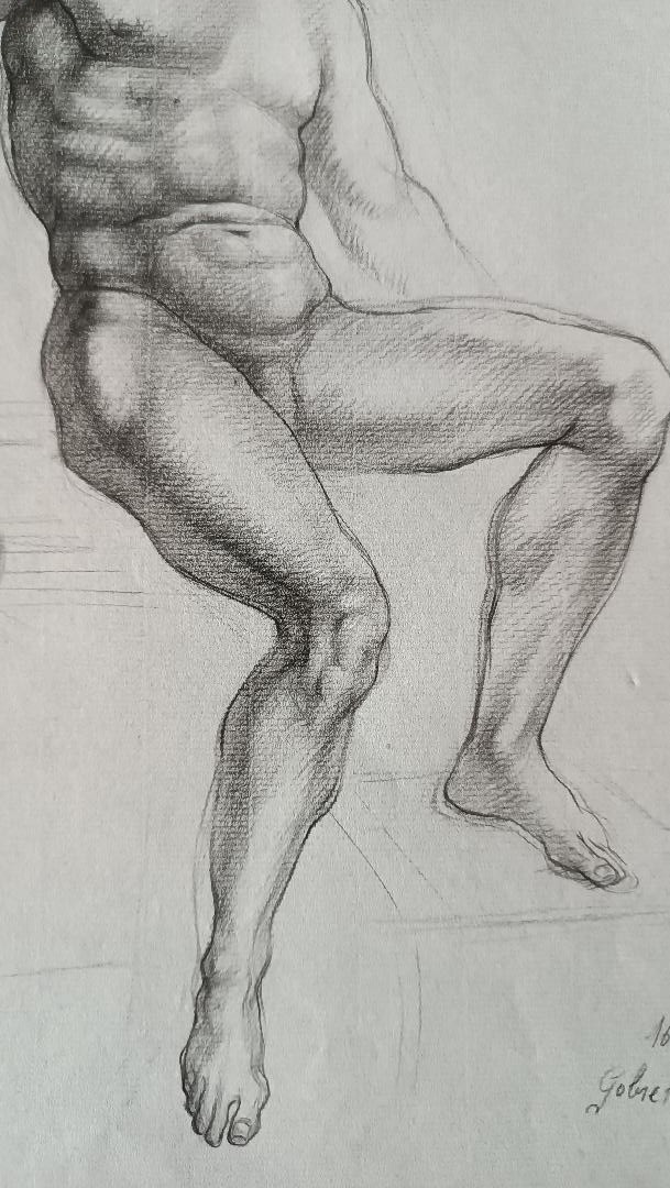 Pencil Drawing On Paper, Male Nude Sketch - Gabriele Vicari-photo-4