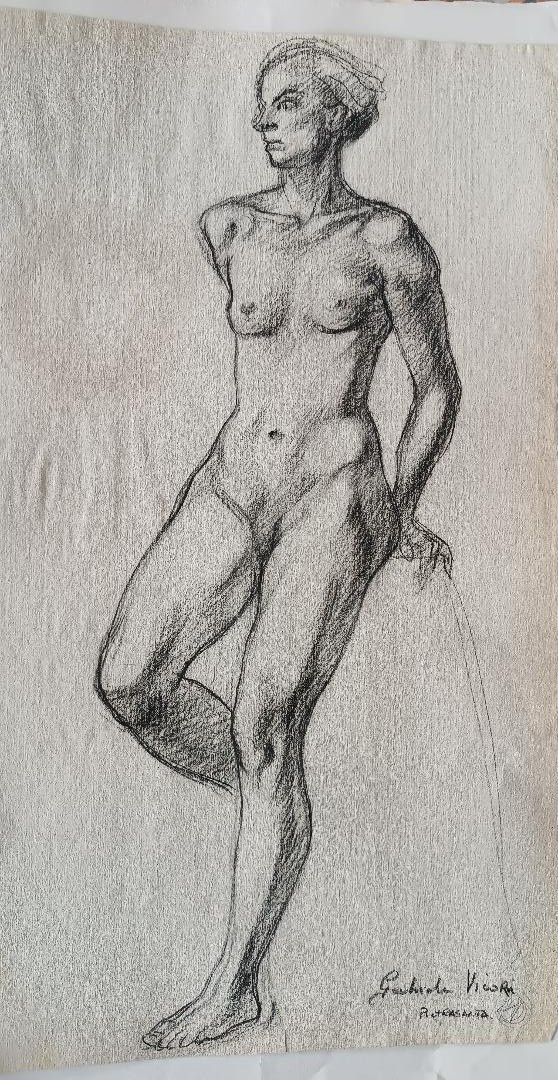 Pencil Drawing On Paper, Female Nude Sketch - Gabriele Vicari-photo-2
