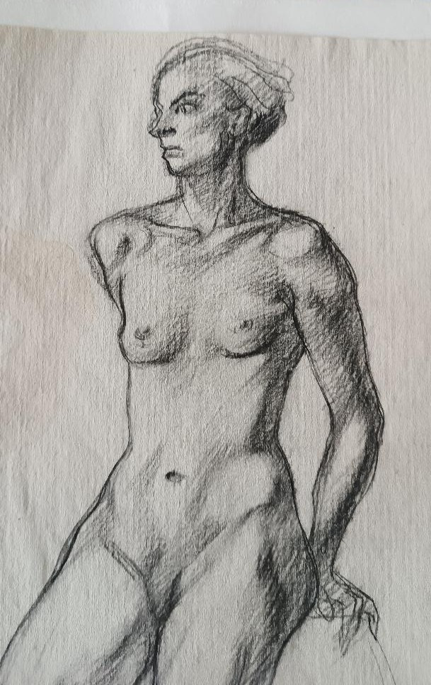 Pencil Drawing On Paper, Female Nude Sketch - Gabriele Vicari-photo-3