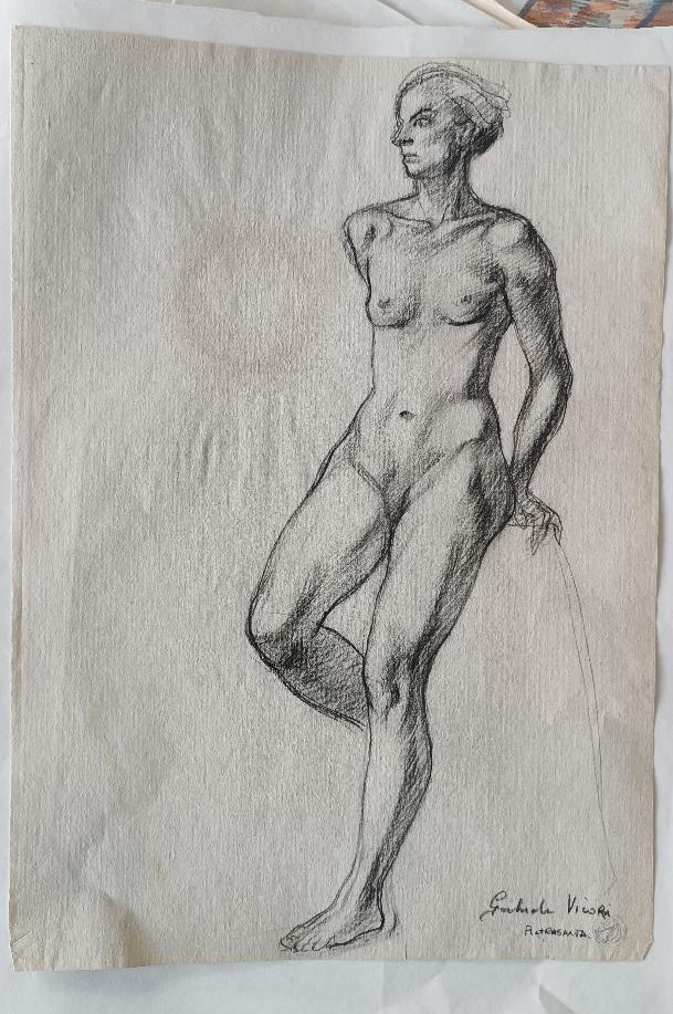 Pencil Drawing On Paper, Female Nude Sketch - Gabriele Vicari
