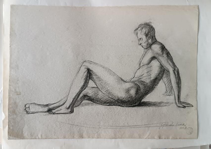 Dessin au crayon sur papier, esquisse de nu masculin - Gabriele Vicari