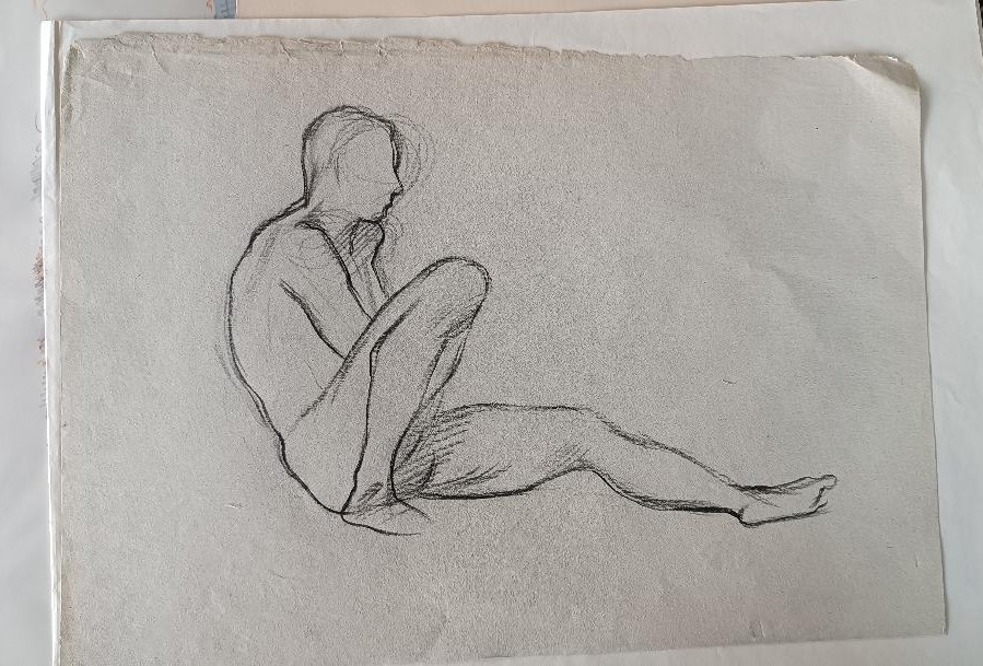 Dessin au crayon sur papier, esquisse de nu masculin - Gabriele Vicari-double dessin-photo-2