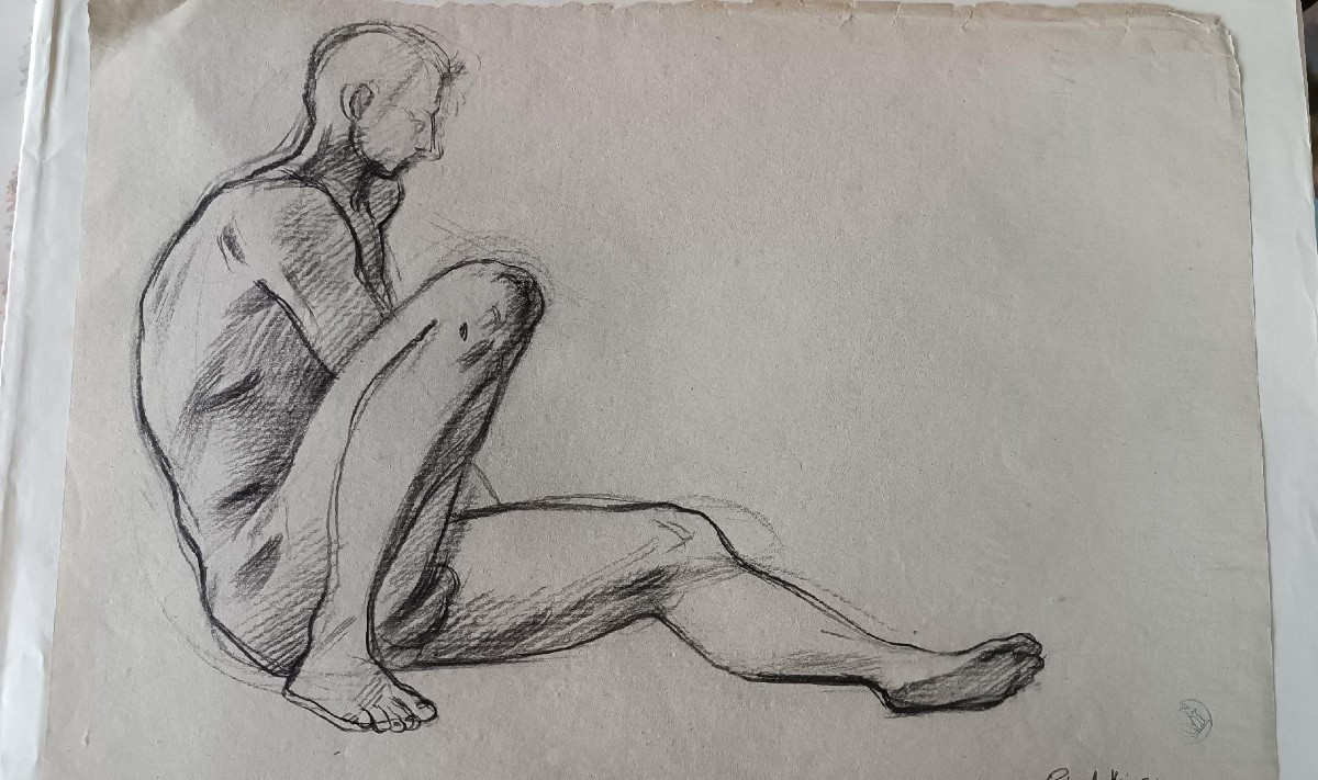 Dessin au crayon sur papier, esquisse de nu masculin - Gabriele Vicari-double dessin-photo-3