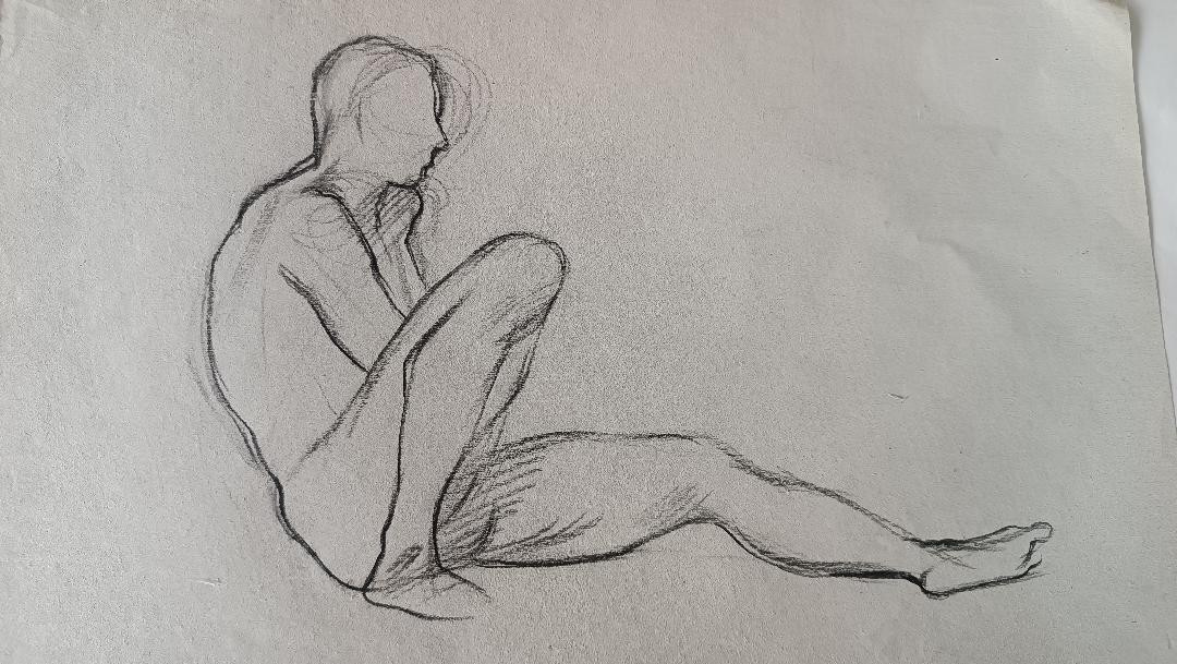 Dessin au crayon sur papier, esquisse de nu masculin - Gabriele Vicari-double dessin-photo-4