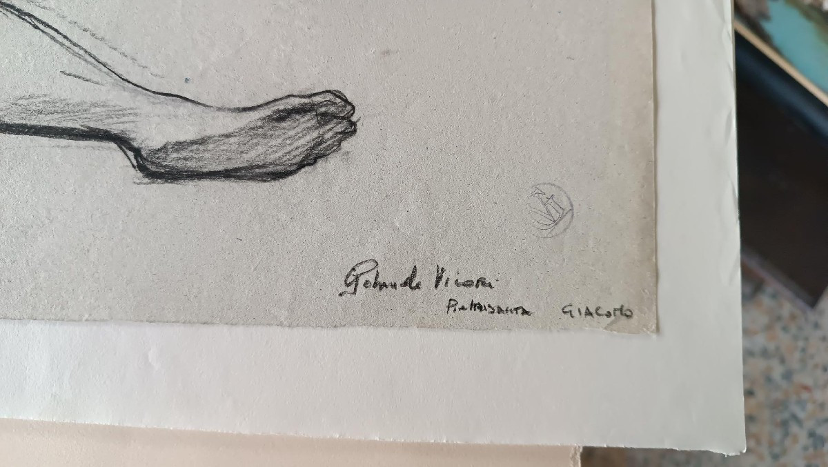 Dessin au crayon sur papier, esquisse de nu masculin - Gabriele Vicari-double dessin-photo-1