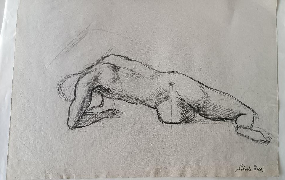 Pencil Drawing On Paper, Male Nude Sketch - Gabriele Vicari-photo-2