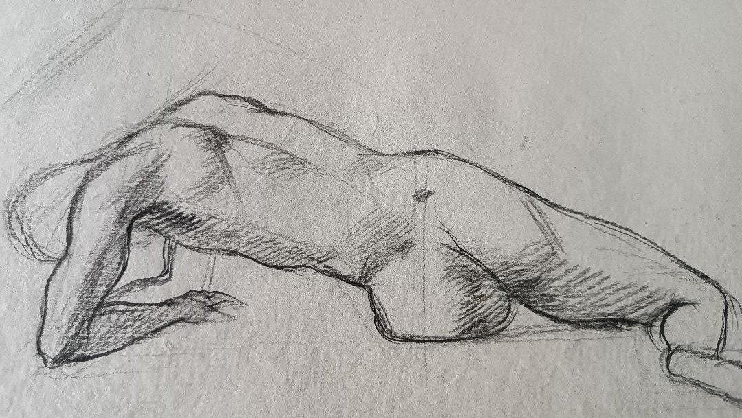 Pencil Drawing On Paper, Male Nude Sketch - Gabriele Vicari-photo-3