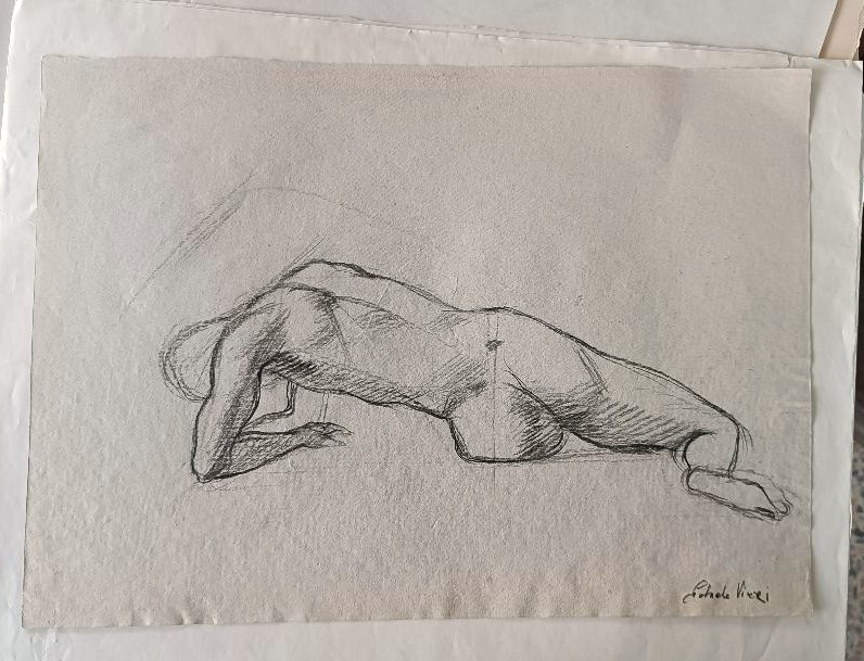 Pencil Drawing On Paper, Male Nude Sketch - Gabriele Vicari