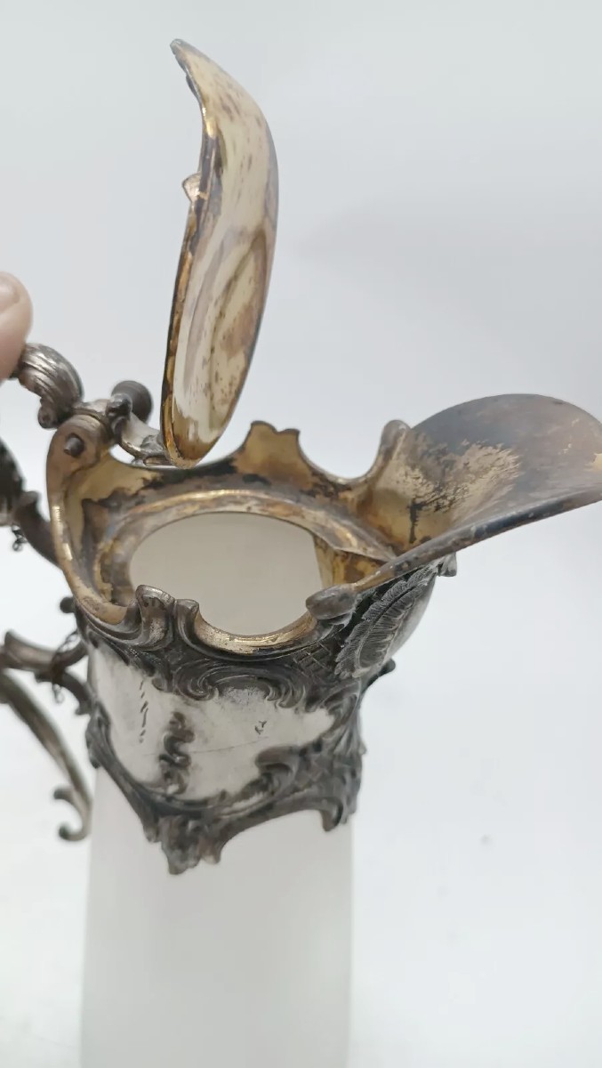 Plateau avec carafe et 6 verres, verre et métal argenté, époque Art Nouveau-photo-5
