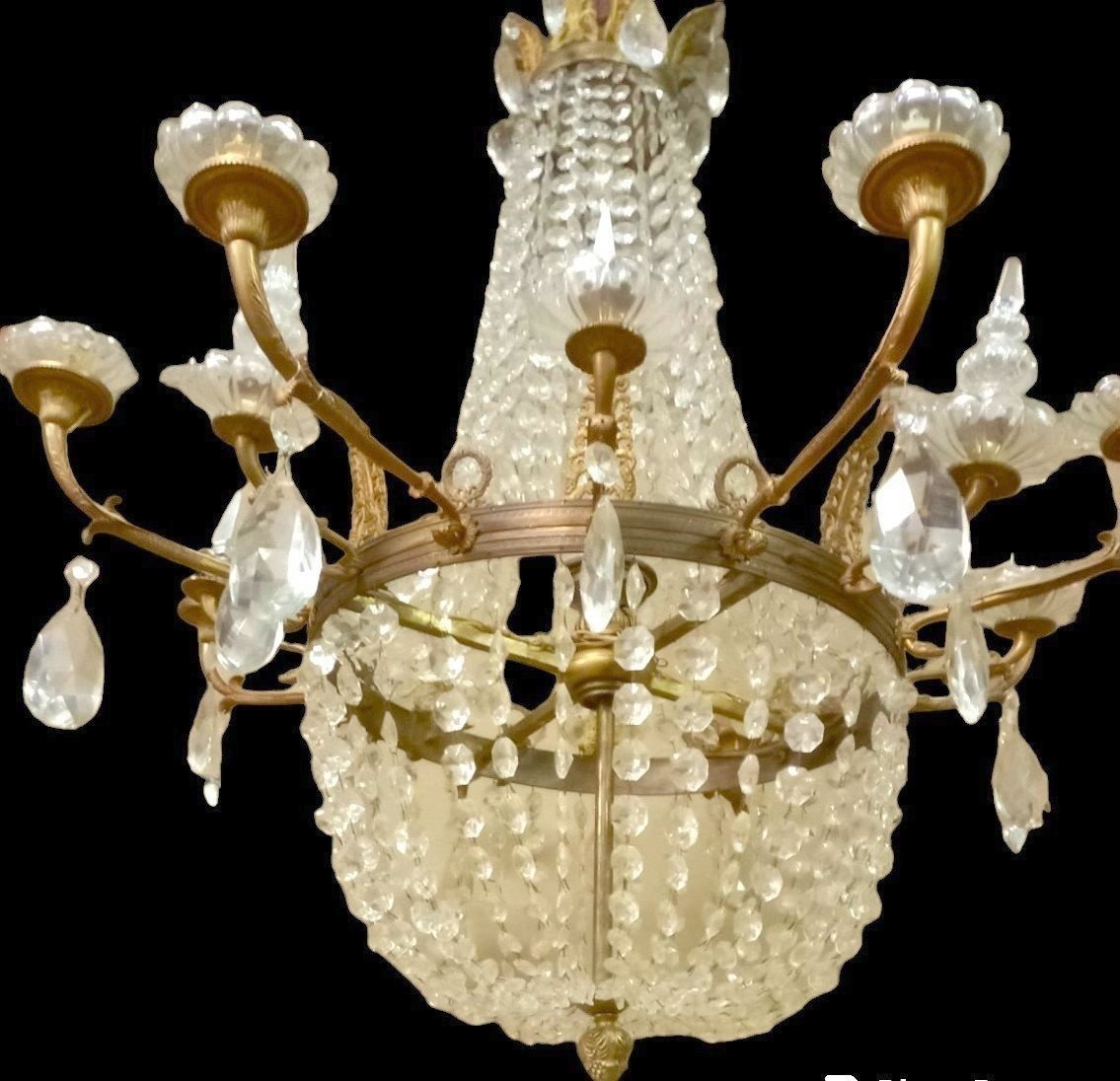 Large Bronze And Crystal Basket Chandelier-photo-2