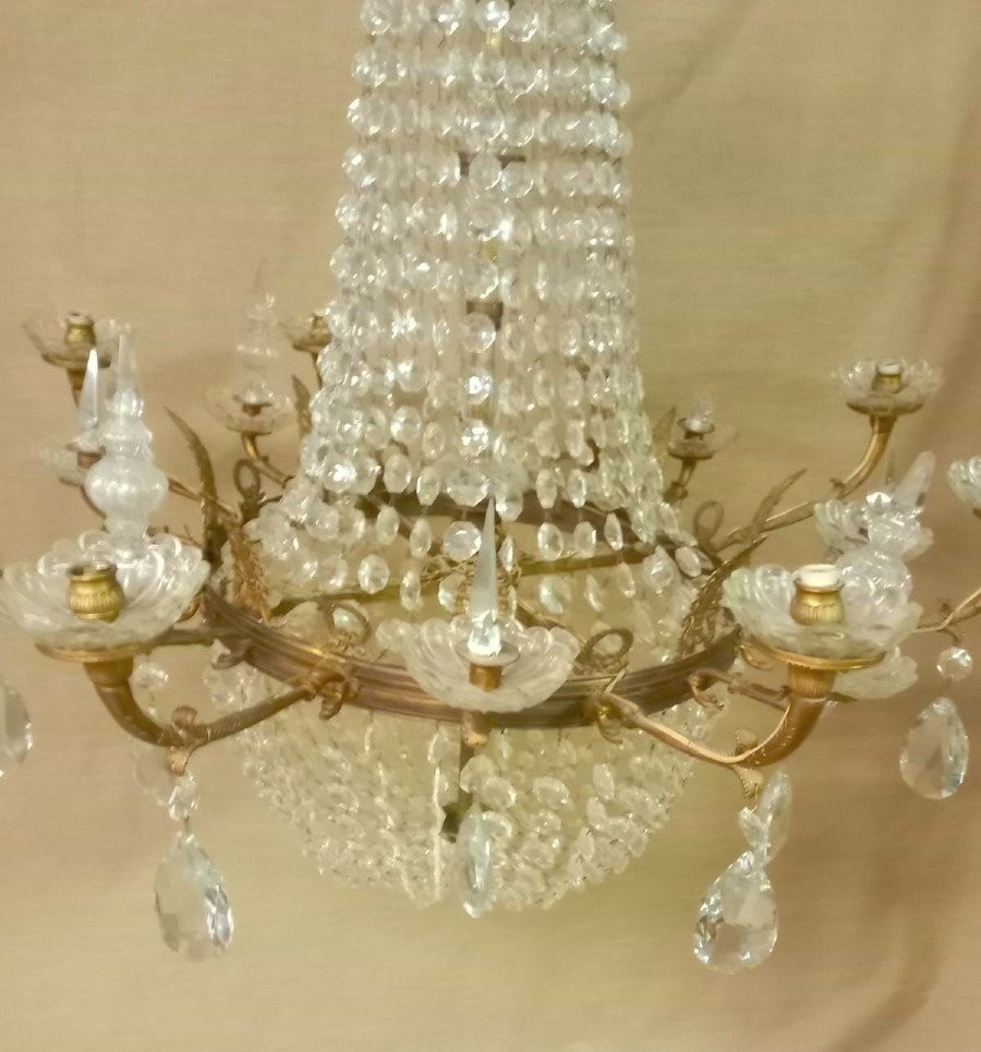 Large Bronze And Crystal Basket Chandelier-photo-3