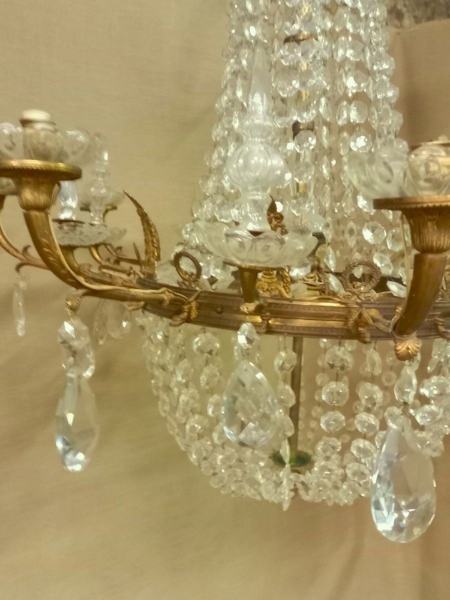 Large Bronze And Crystal Basket Chandelier-photo-4