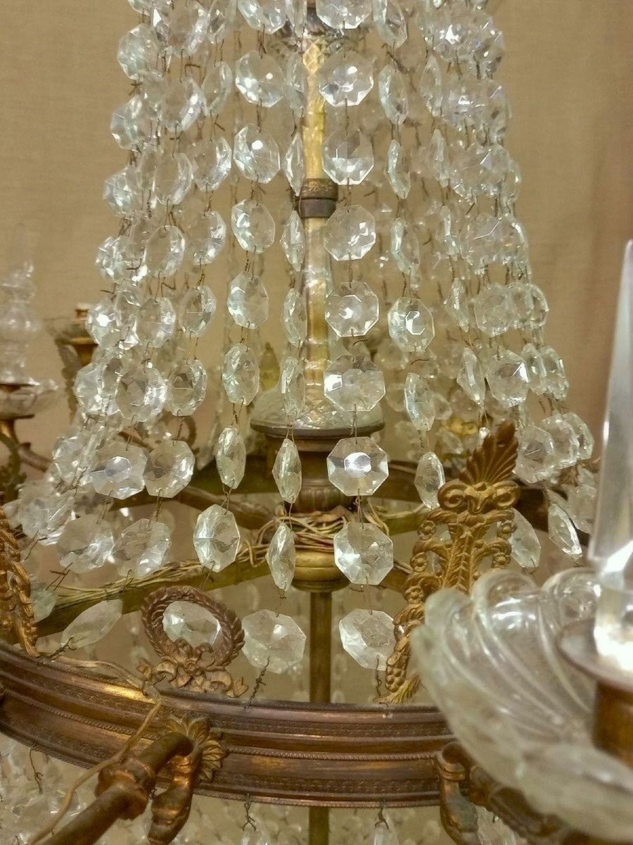 Large Bronze And Crystal Basket Chandelier-photo-1