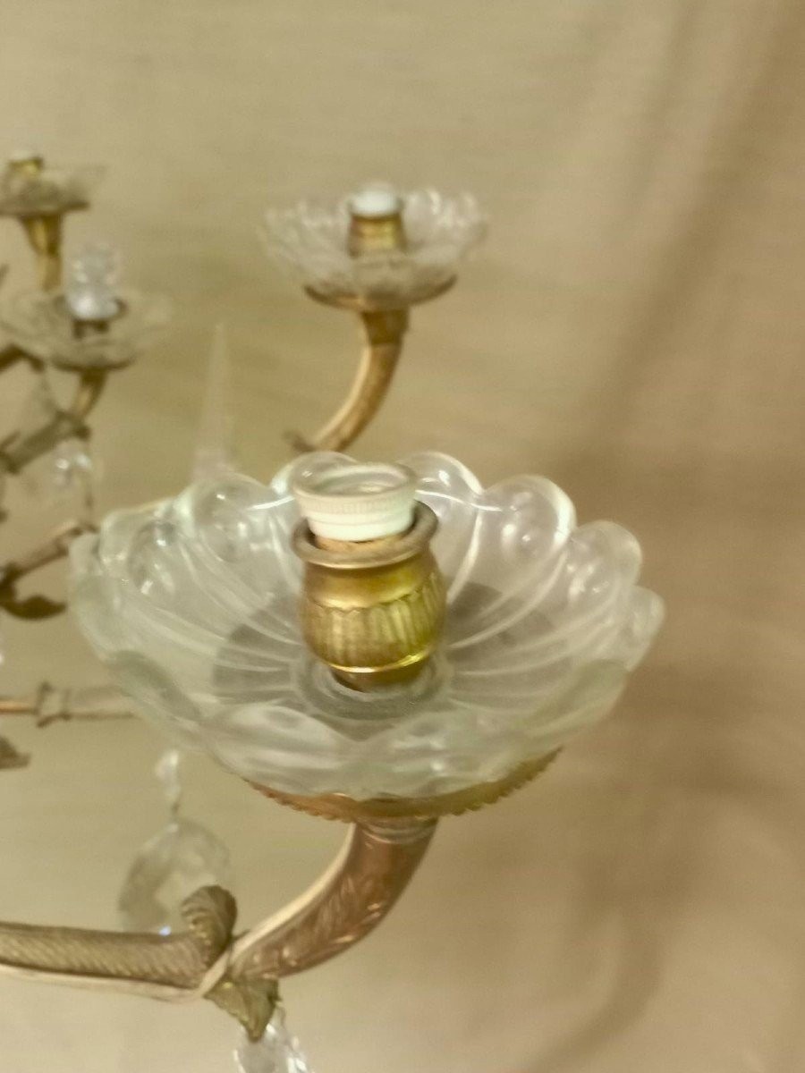 Large Bronze And Crystal Basket Chandelier-photo-4