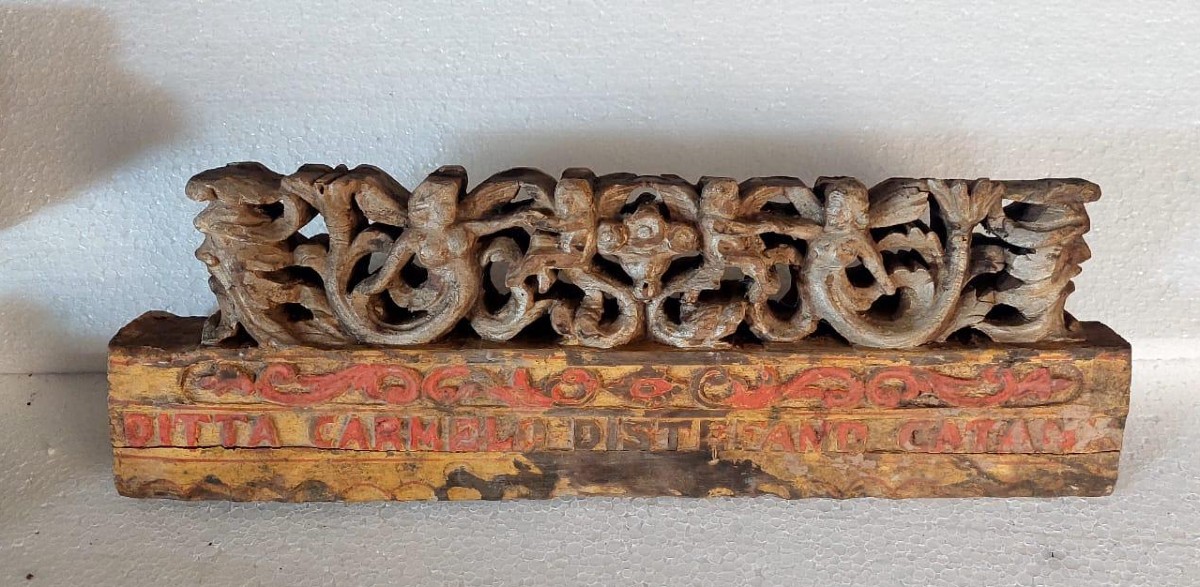 Ancient Fragment Of A 19th Century Sicilian Carved Wood Cart-photo-2