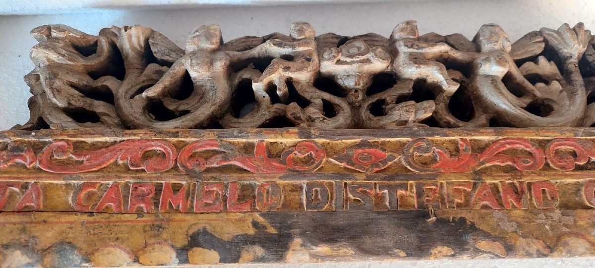 Ancient Fragment Of A 19th Century Sicilian Carved Wood Cart-photo-3