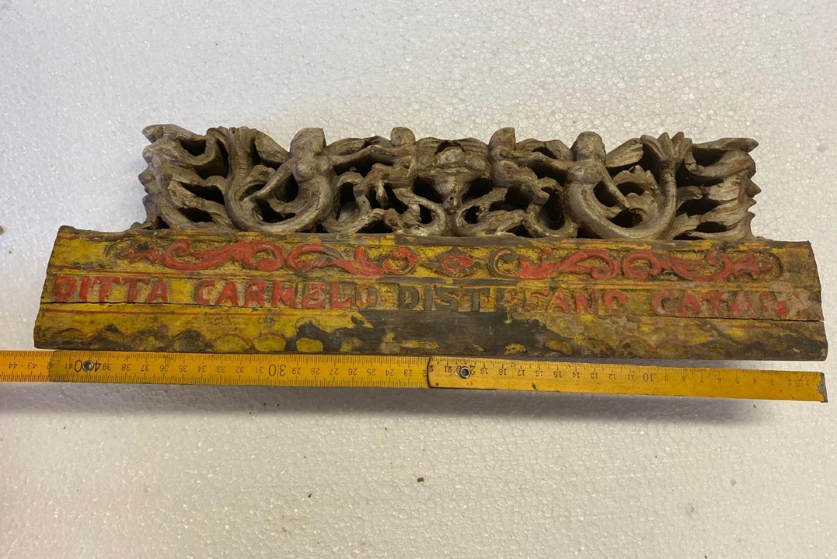 Ancient Fragment Of A 19th Century Sicilian Carved Wood Cart-photo-1
