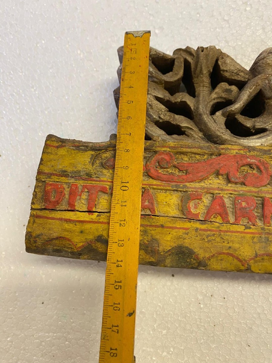 Ancient Fragment Of A 19th Century Sicilian Carved Wood Cart-photo-2