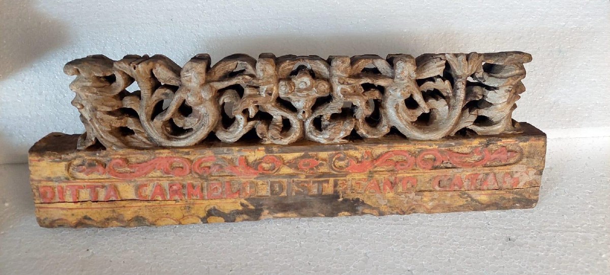 Ancient Fragment Of A 19th Century Sicilian Carved Wood Cart