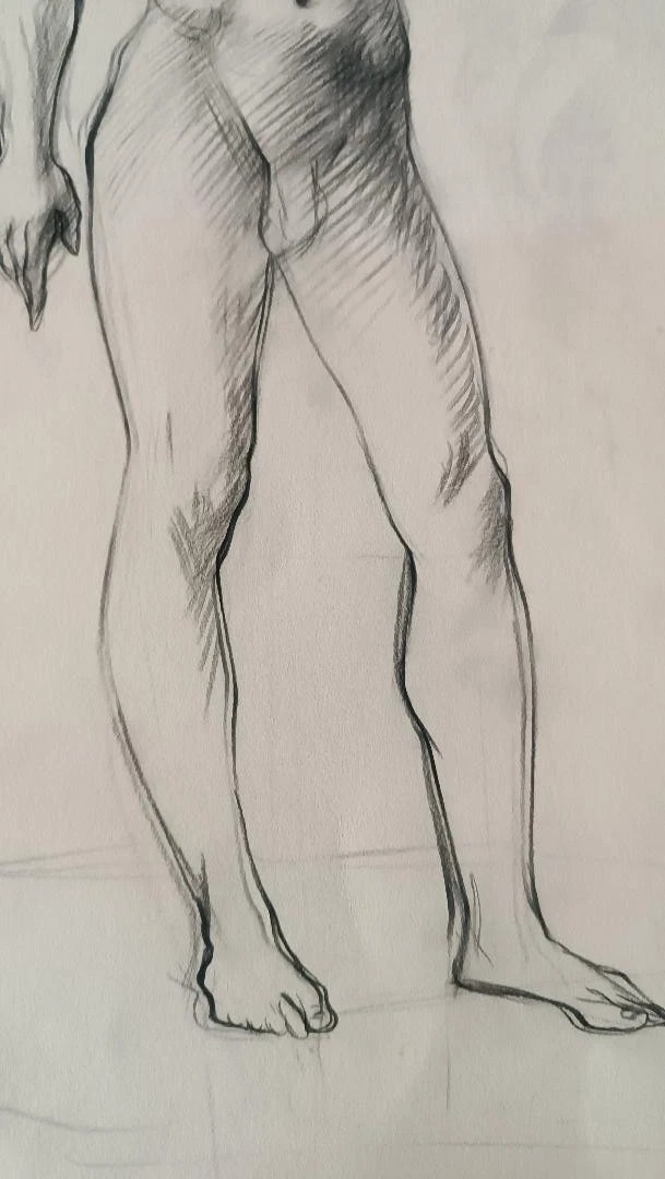 Pencil Drawing On Paper, Male Nude Sketch - Gabriele Vicari-photo-4