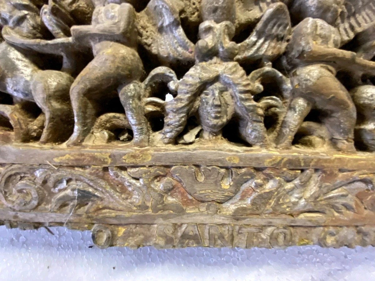 ANCIEN FRAGMENT D'UNE CHARIOT EN BOIS SCULPTÉ SICILIEN DU XIXe SIÈCLE-photo-3