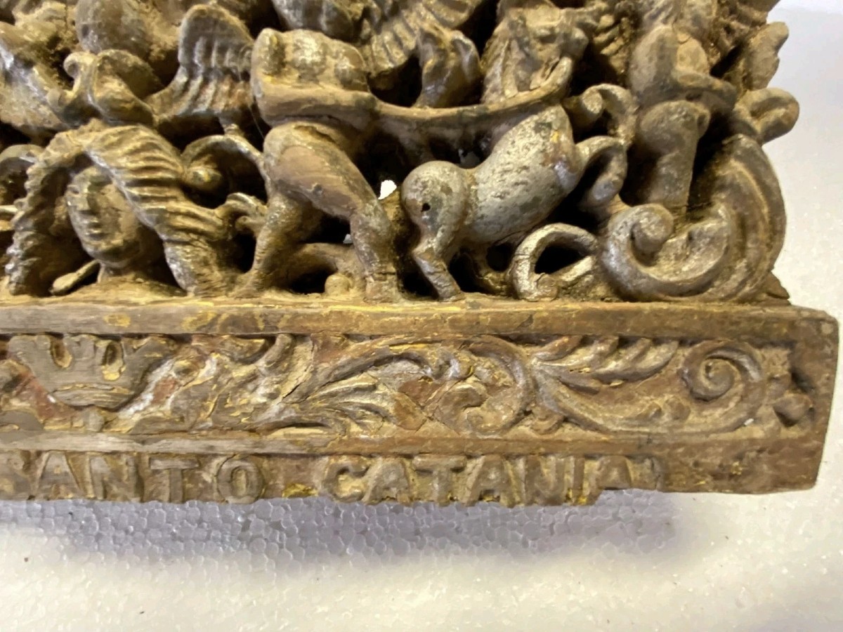 ANCIEN FRAGMENT D'UNE CHARIOT EN BOIS SCULPTÉ SICILIEN DU XIXe SIÈCLE-photo-4