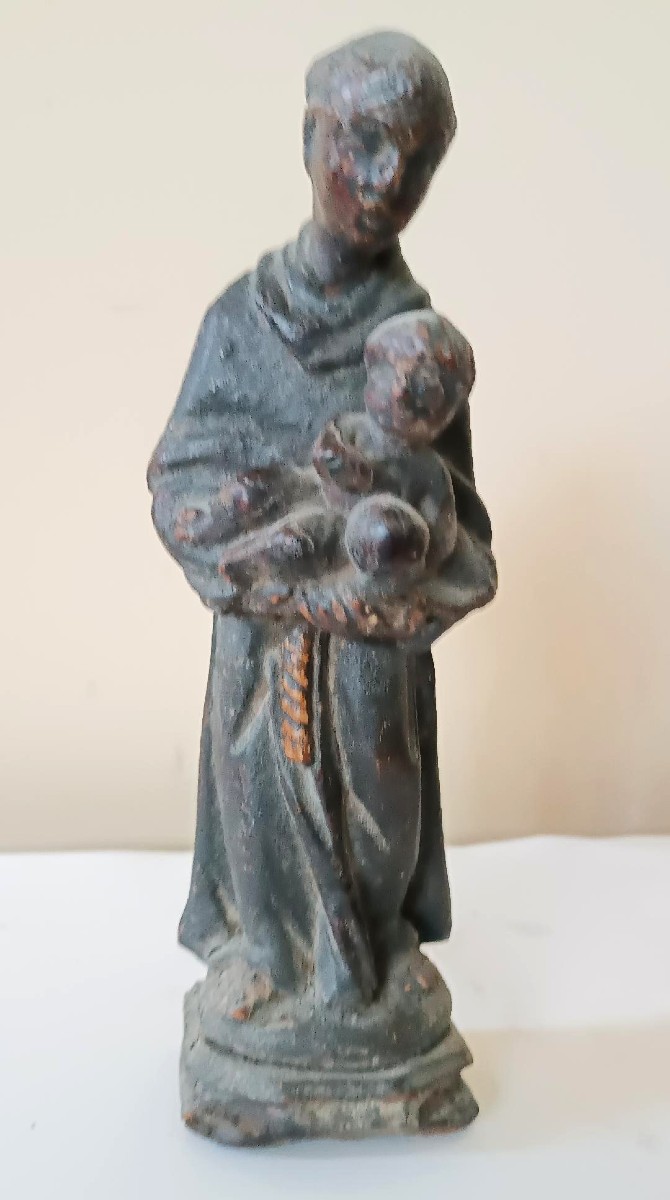 Small Polychrome Wooden Sculpture Of Saint Anthony, Iberian School, 18th Century-photo-2