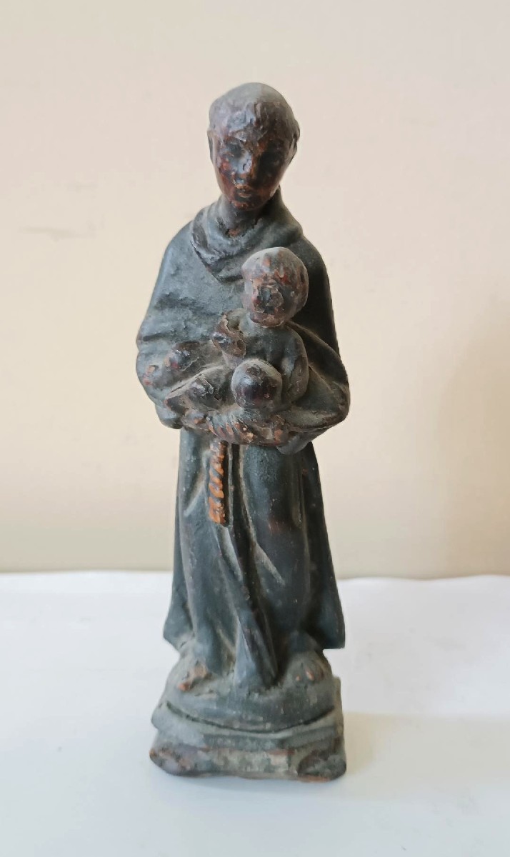 Small Polychrome Wooden Sculpture Of Saint Anthony, Iberian School, 18th Century