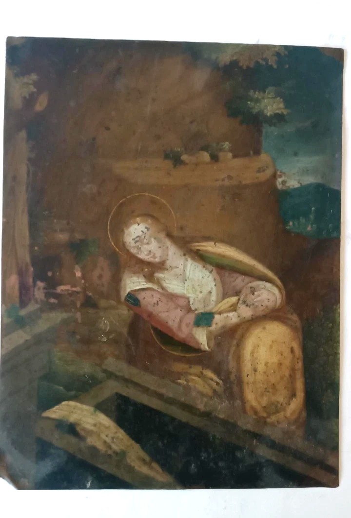 Peinture ancienne sur cuivre, école flamande, XVIIe siècle, représentant un saint-photo-4