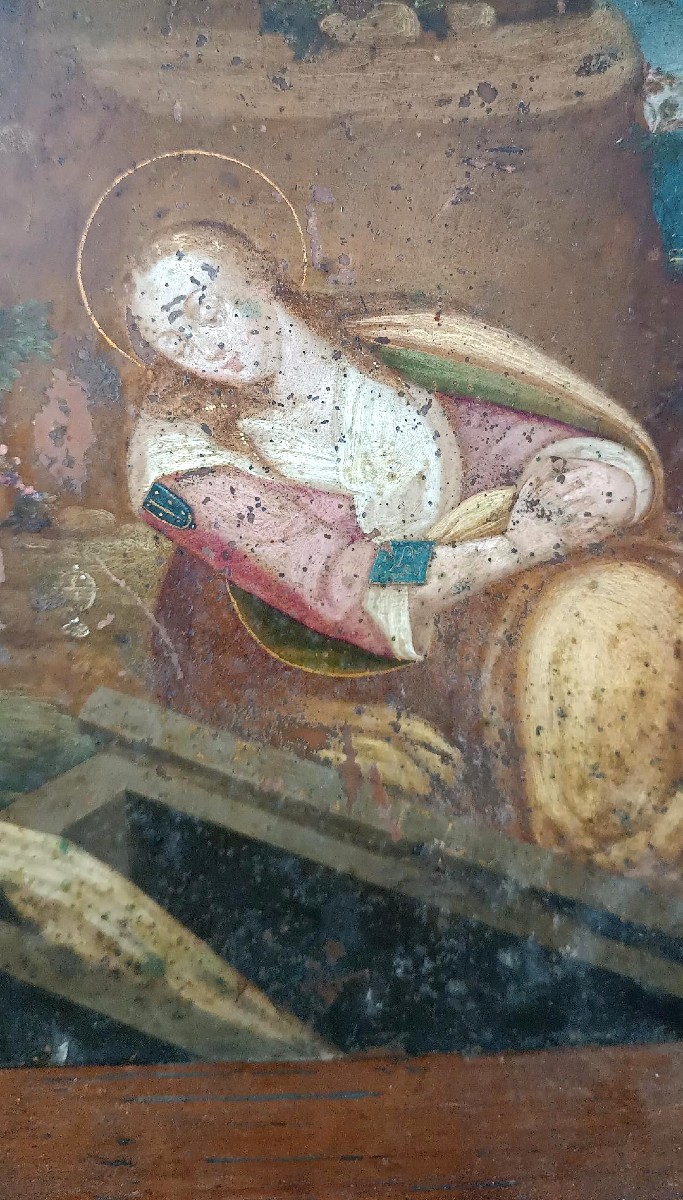 Peinture ancienne sur cuivre, école flamande, XVIIe siècle, représentant un saint-photo-6