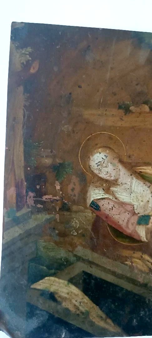 Peinture ancienne sur cuivre, école flamande, XVIIe siècle, représentant un saint-photo-5