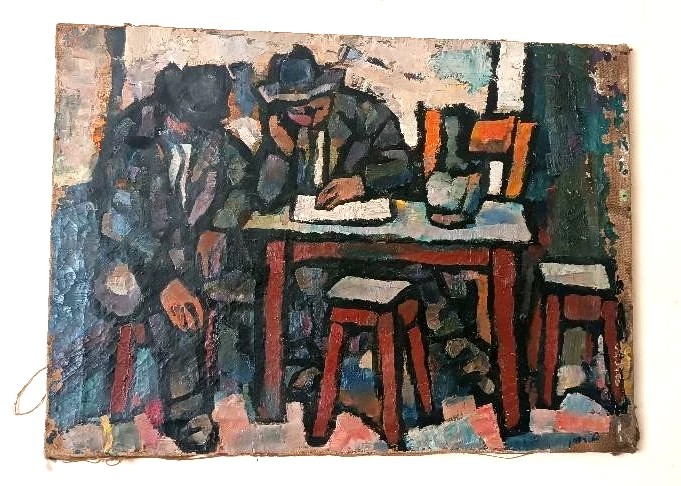 Huile sur toile de Ferruccio Ferri - Années 1930 - « Hommes endormis » de la période de Syracus-photo-2