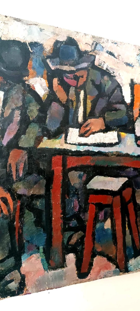 Huile sur toile de Ferruccio Ferri - Années 1930 - « Hommes endormis » de la période de Syracus-photo-2