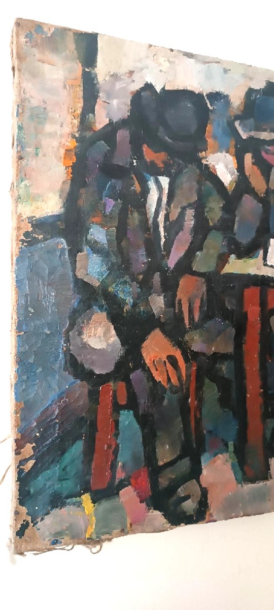Huile sur toile de Ferruccio Ferri - Années 1930 - « Hommes endormis » de la période de Syracus-photo-5